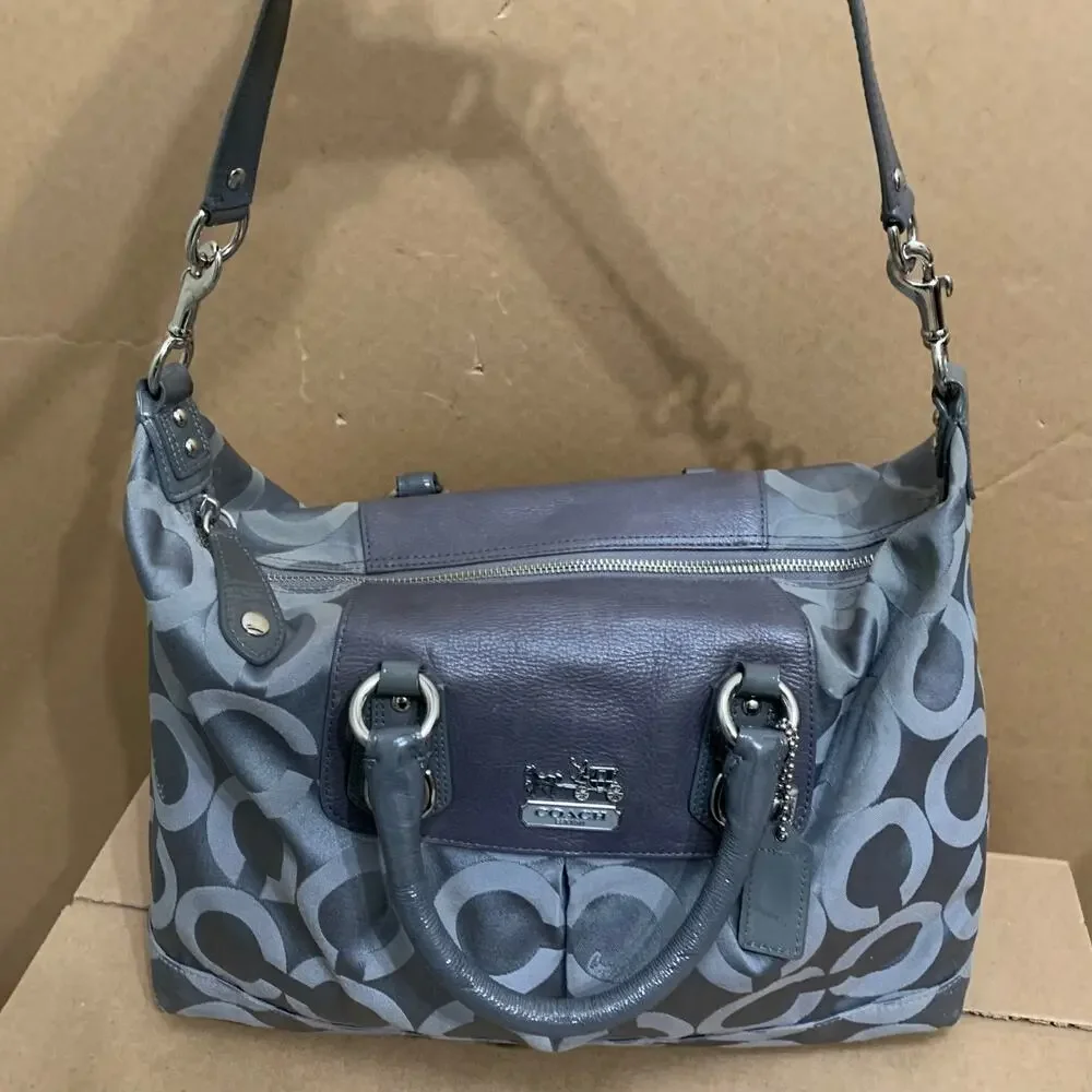 COACH MADISON Large Gray OP ART Logo Vintage SABRINA Satchel/Shoulder Bag #12943
